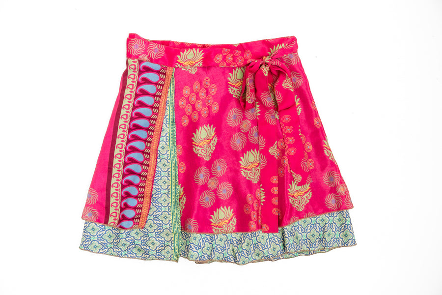Short Reversible Wrap Silk Skirt