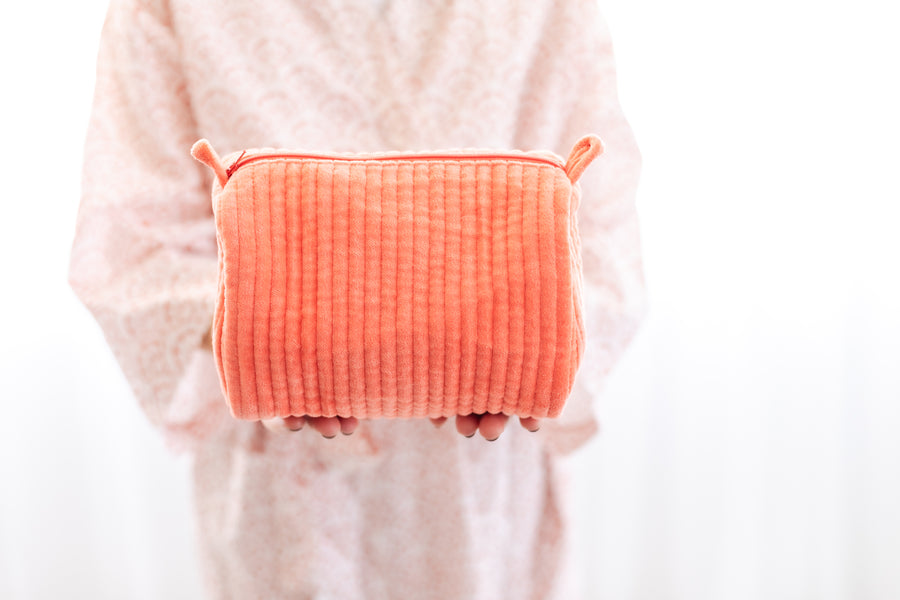 Velvet Cosmetic Pouch- Coral