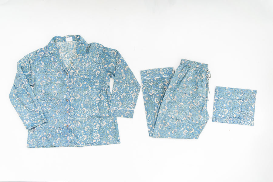 Blue Floral Frills Pajama Set- Pants