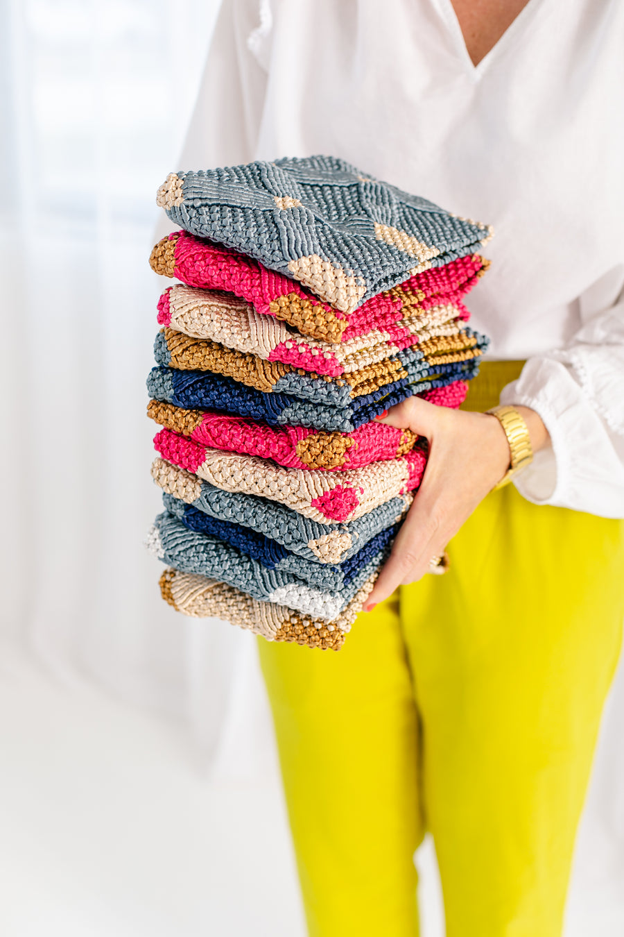 Handmade Macrame Clutch- Caramel and Dusty Blue