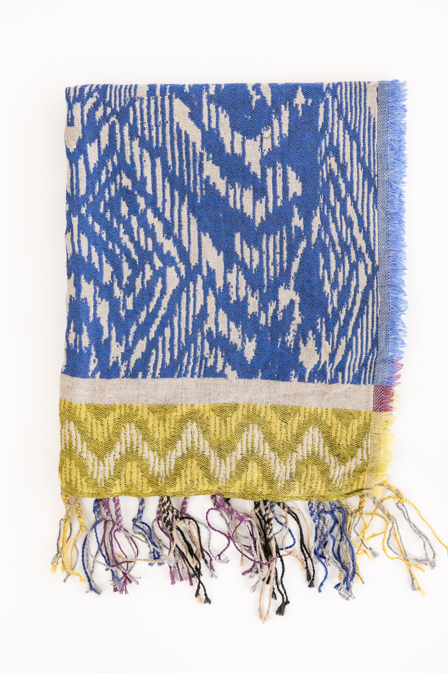 Embroidered Woven Wool Wrap with Tassels