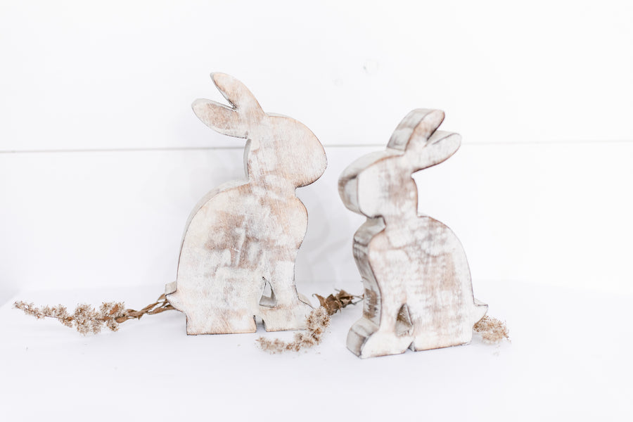 White Washed Wooden Bunny-Small